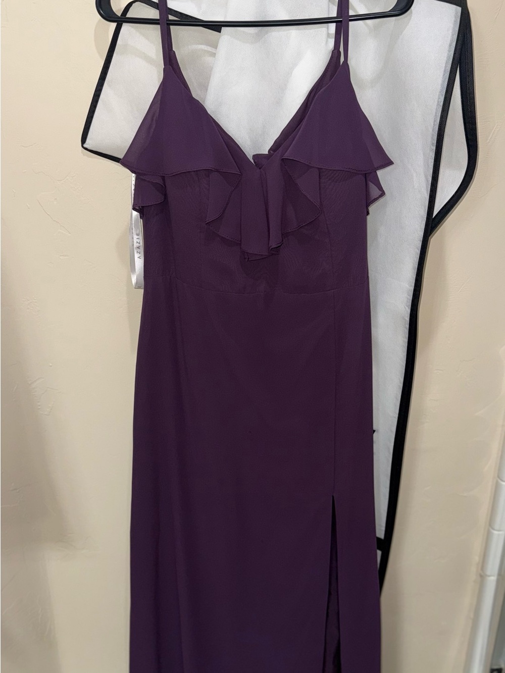 Azazie bridesmaid Plum Strapless Ruffle Gown- size in 3rd photo